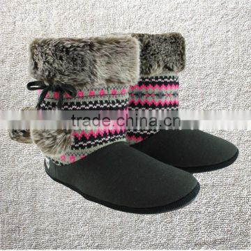 Premium quality knitted + microsuede women indoor winter boots with pom poms