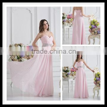 Real Sample Sweetheart Pink A-line Beaded Sash Pleated Floor Length Prom Dresses xyy07-069