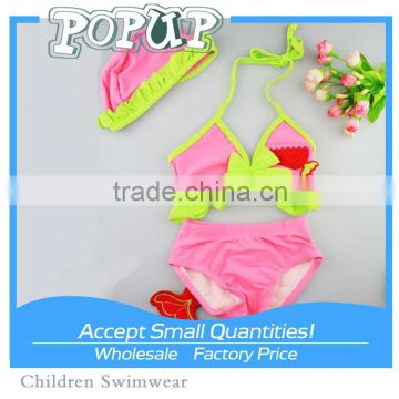 China Wholesale Sling Cotton Pink And Green Cute Bikini Swimsuit For Little Girl