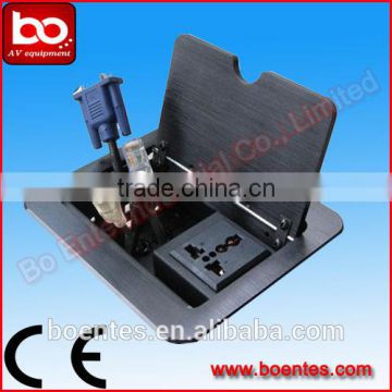 Aluminum Brushed Floor/Table Hidden Manual Flip Up Socket Box with VGA/USB/Network/Audio Cable Interface Plug