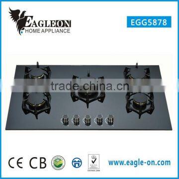EGG5878 87cm temper glass built-in gas stove/ gas hobs / gas cooktop/ 5 Brass burners