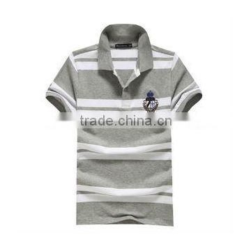 cotton/polyester pique gray/white stripe polo shirts for man, Men's polo shirt wth yarn-dyed stripe