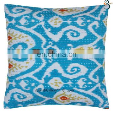 Indian Cushion Cover Handmade Throw Embroided Ikat Print Home Decor Sofa Pillow Case Kantha Cushion