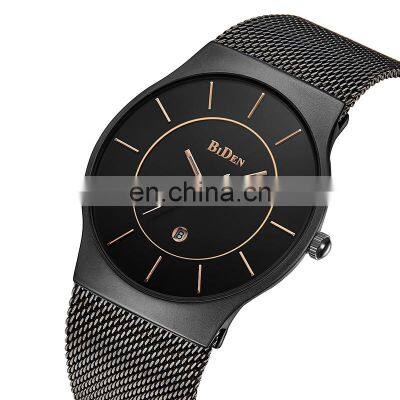 BIDEN 0058 Men Simple Mesh Strap Quartz Watches Fashion Stainless Steel Auto Date Business Wristwatch