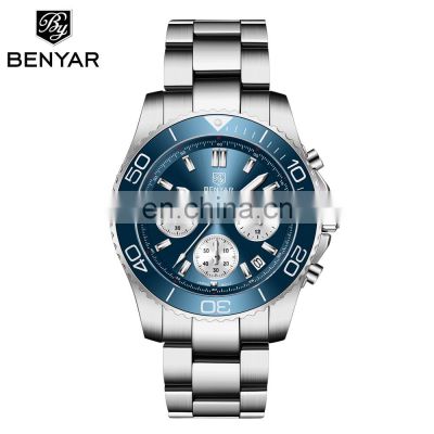 BENYAR S002 Men Quartz Watch Top Luxury Brand Chronograph Waterproof Wristwatches for Man