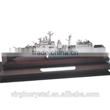 High quality creative silver metal boat ship model with wooden base for VIP customer souvenir gift