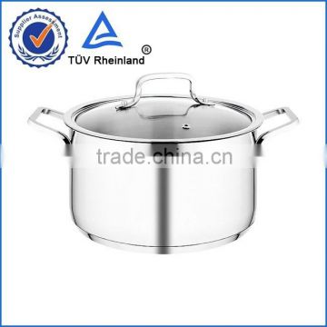 Large stainless steel soup pot with clear glass lid