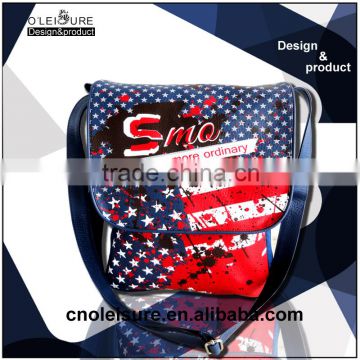 2015 China supplier ODM fashion usa flag messenger bag