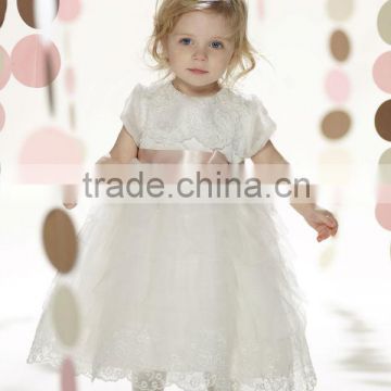 Satin Tulle Lace Sheer Organza Puff Sleeve Flower Girl Dresses(FLMO3018)