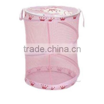 cheap transparent mesh pink folding laundry basket hamper