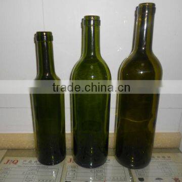 750ml, 500ml and 375ml antique green glass wine bottle with cork