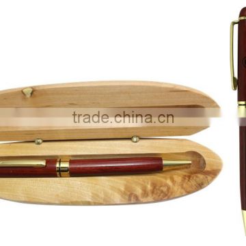 Gold color metal clip and tip Wooden Pattern ball Pen in wooden box set