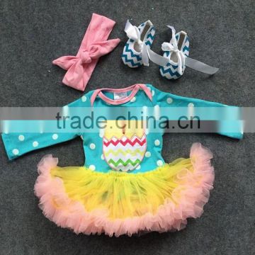 2016 lace tutu arrival full strock baby romper girls Chick Easter dress clothes long sleeve sets with matching bow and boots