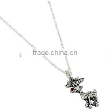 18" Long Chain Crystal And Silvertone Rudolph Necklace With Lobster Claw Clasp Closure