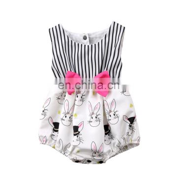 Cute rabbit pattern stripe pattern romper jumpsuit factory direct sale price Boutique girls romper