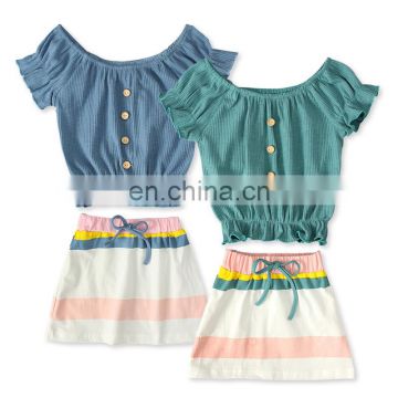 hot selling kids Children's summer girls' short-sleeved striped short skirt two-piece girls' clothing sets