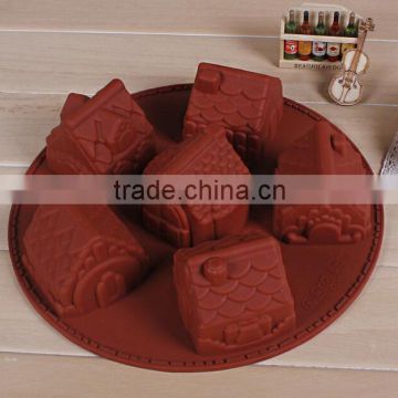 6 piece small house shaped bread pudding soap mold