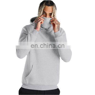 Fall winter loose solid color long-sleeved masks high-necked face-covering hooded sweater men's custom sports jacket