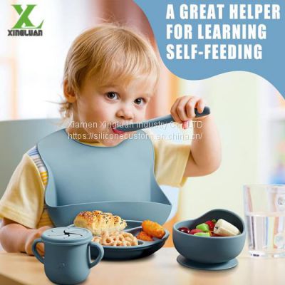 Baby Feeding Kit - Complete and multilevel - 10 baby guided weaning silicone supplies including food capture bib