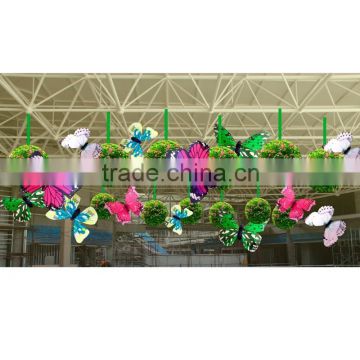 Shopping mall four seasons decoration atrium multi-color butterfly with green grass ball