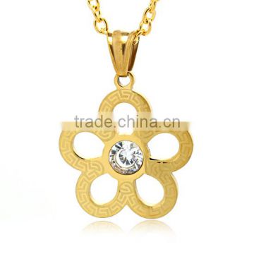 Stainless Steel Gold Tone 316L Fashion Pendant Hollow Out Flower Mini Pendant with white CZ Stone Beautiful Women's Jewelry