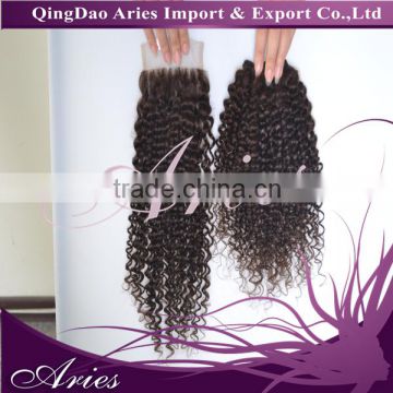 Brazilian Kinky Curly Lace Closure with Bleached Knots Free Middle 3 part Natural Black human virgin Hair Lace Top Closure