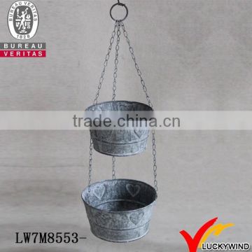 Vintage Galvanized Tin Hanging Flower Pot