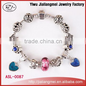 European Cute Heart Charms Pink Murano Glass Bead Bracelet With Silver Plated
