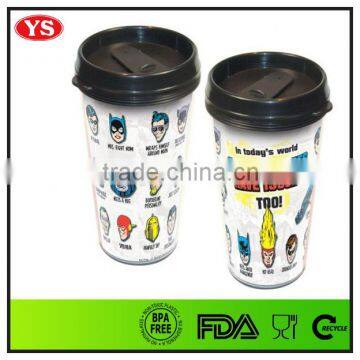 16oz bpa free double wall plastic thermal cup with lid