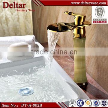 top hight waterfall sink faucet, gold finished jade deluxe faucet, waterfall faucet for villa