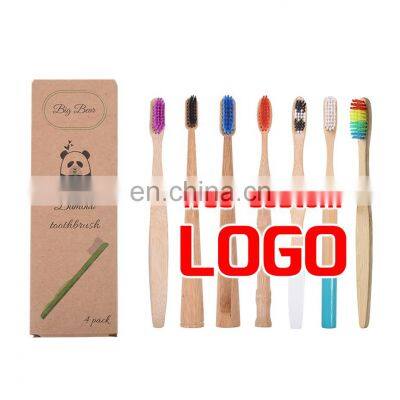Free Sample CE   Biodegradable Charcoal Bristles OEM bamboo toothbrush with Customized Logo
