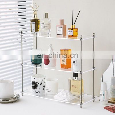 Bathroom Shelves 2 Tier Gold Luxury Nordic Furniture Metal Glass Standing Cosmetic Rack Storage Holders Bathroom Glass Shelf