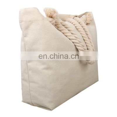 High Quality Rope Tote Bag Recycled Cotton Canvas Ladies Tote Shopping Bag