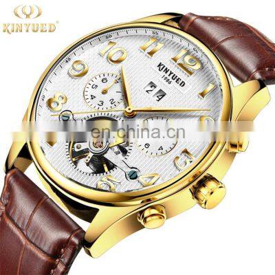 KINYUED J013 China Top Ten Selling Products Torbillion Automatic Mechanical Leather Belt Guangdong Wrist Watch