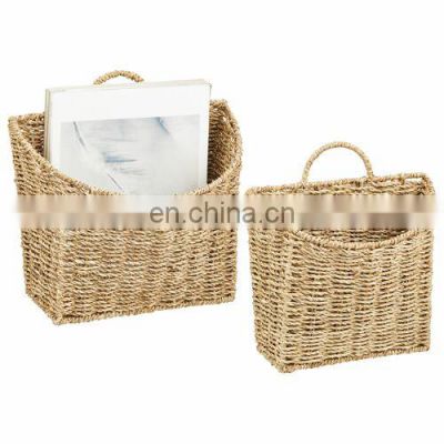 Hot Selling Household Natural Seagrass Hanging Wall Storage Basket Set of 2 Decor Storage Basket Cheap Wholesale