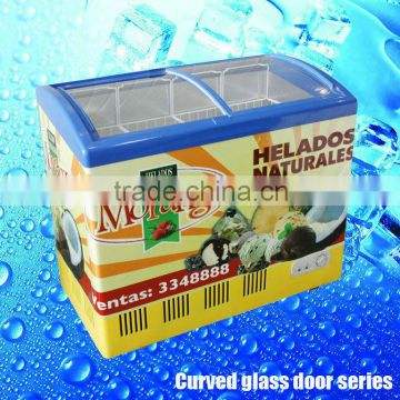 SD-288Y Double temp. open top refrigerator,open showcase Commercial Sliding Glass Door Chest Freezer