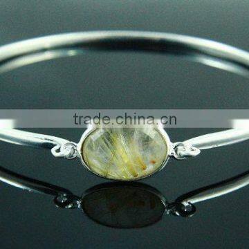 fashion Silver Jewelry 925 Golden Rutile Gemstone Bangle