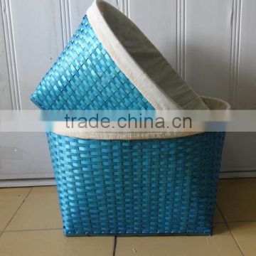 Oval Blue Bamboo Basket Set/2 With Lining