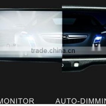 High reflectance glass car rearview auto-dimming mirror with parking sensor system