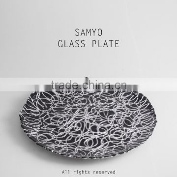 SAMYO handworked 13" glass fruit plate dinner plate with white silk