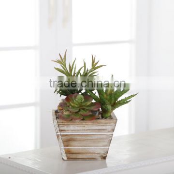 2015 Newest design mini garden wooden pot with artificial succulent