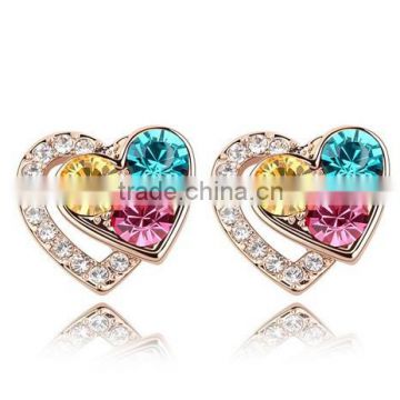 Colorful Cabochon Double Crossed Heart Angel Earrings For Party Lady