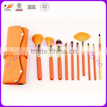 Brightly yellow design of 10pcs Professional Makeup Brush Set with exquisite Pouch