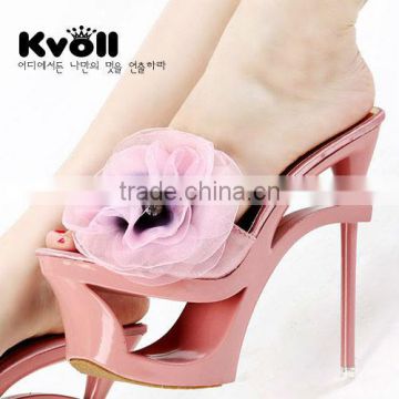 2015 Satin high heel platform apricot slippers with flower onsale