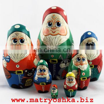Seven Dwarfs Matryoshka Nesting Stacking Russian Handmade Wooden Dolls Fairy Tale Style 7pc