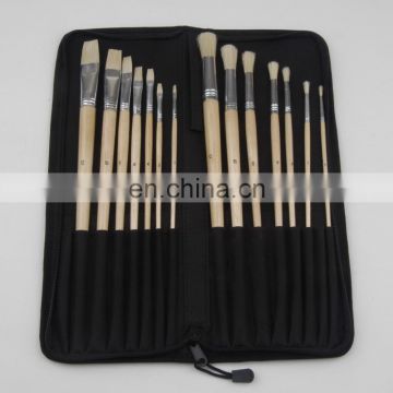 14-Piece Long Handle Bristle Hair Artist Paint Brush Set in Nylon Bag