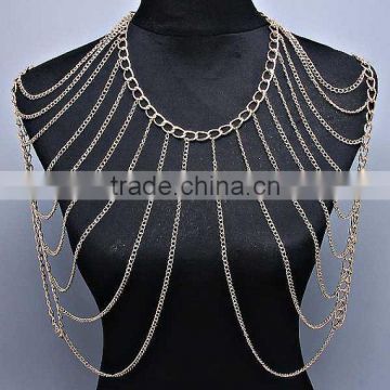 New Women Gold Multilayer Tassel Shoulder Body Chain Shoulder Harness Necklace