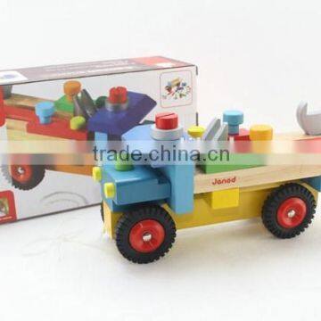 2015 hot sale educational wooden trucks,tool set toys