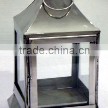 Stainless Steel Candle Lantern with Slant Roof Design