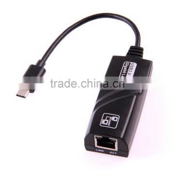 Wholesale USB 3.1 Male Type-C to LAN Port RJ45 1000M Gigabit Ethernet Network lan Adapter Connector Laptop PC (Black)